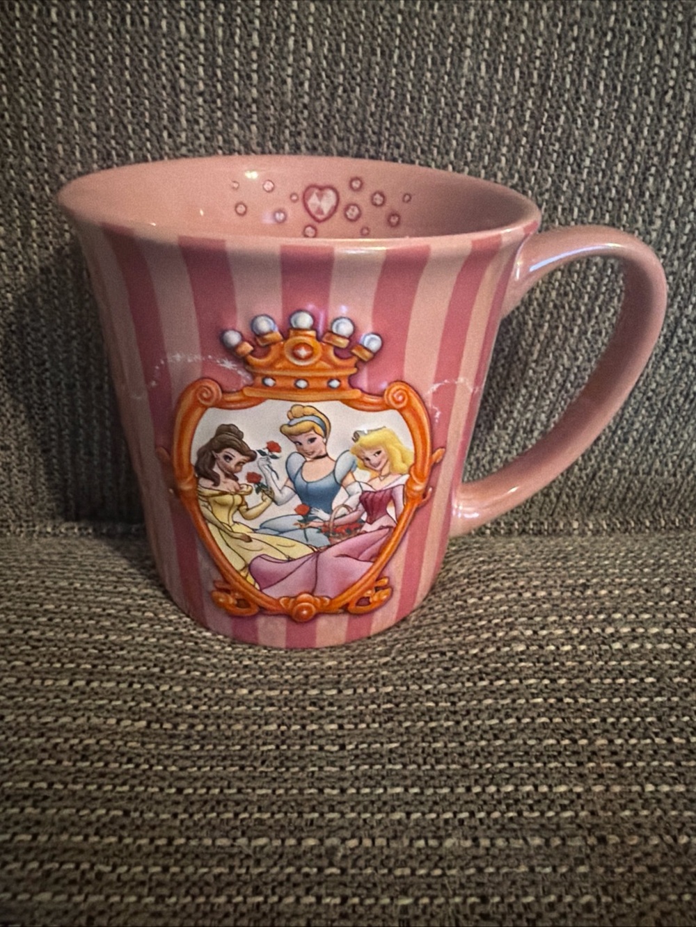 Disney Resort Princesses and Hearts Pink Striped Ceramic 3D Mug Cup